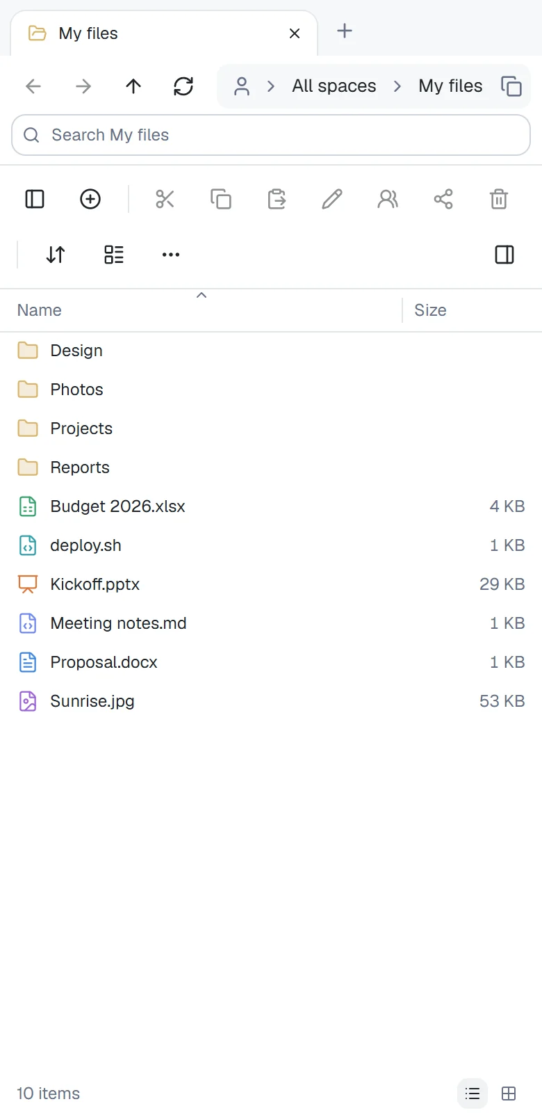 The file list on a phone